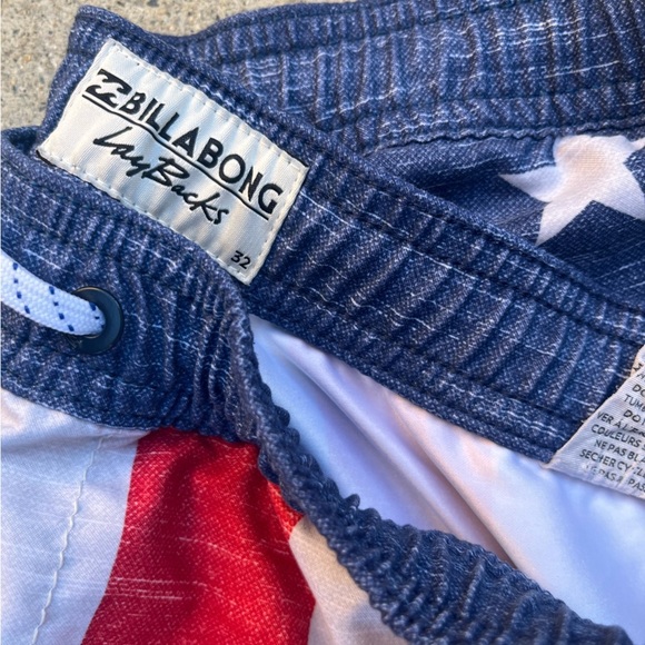 Men's Billabong Shorts Multicolor USA Flag 32 Board Layback Pocket Surf Beach 1A - Picture 14 of 14
